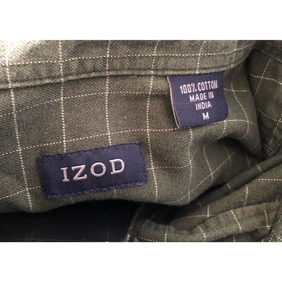 Izod shirt mens size medium long sleeve button up green plaid - Picture 3 of 3